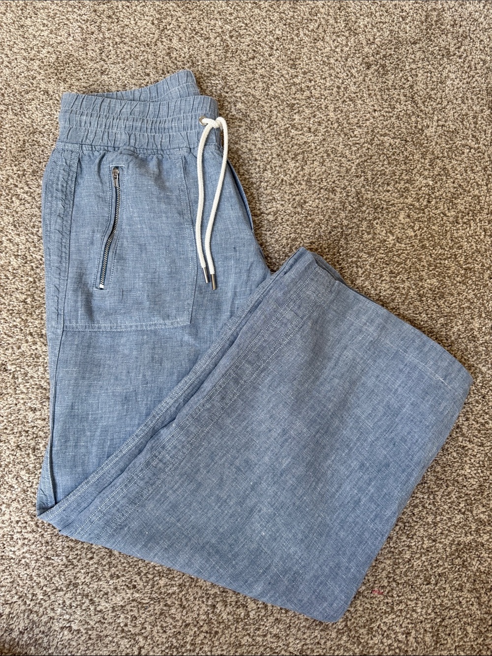 Athleta Light Blue Wide Leg Linen-Blend Pants